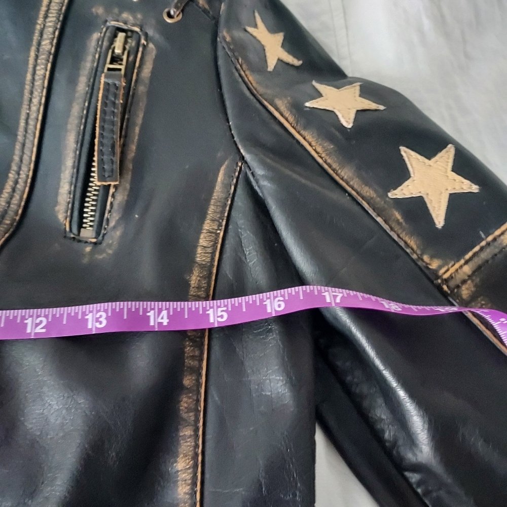 Black Rivet (Wilsons Leather) Distressed Leather Jacket with Star Details, S - Picture 8 of 16